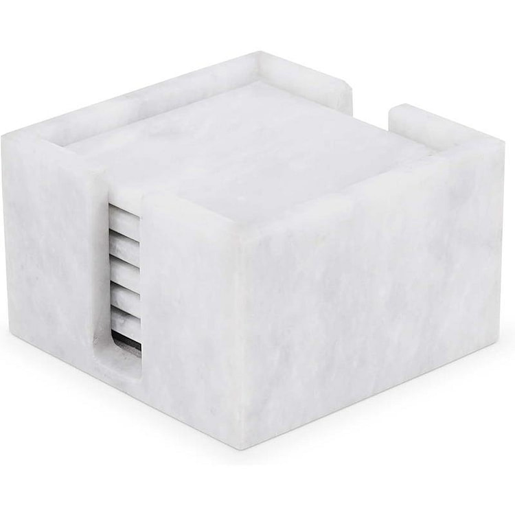 Radicaln Marble Square Coasters with Holder, White