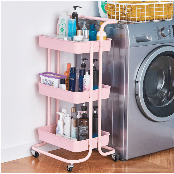 3 Tier Cart, Rolling Reinforced Metal Organization Cart PP pink 10 lb