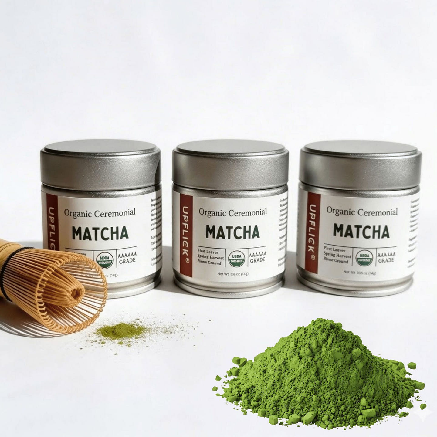 UPFLICK Ceremonial Matcha Set of 3 Grade 6A 150 g
