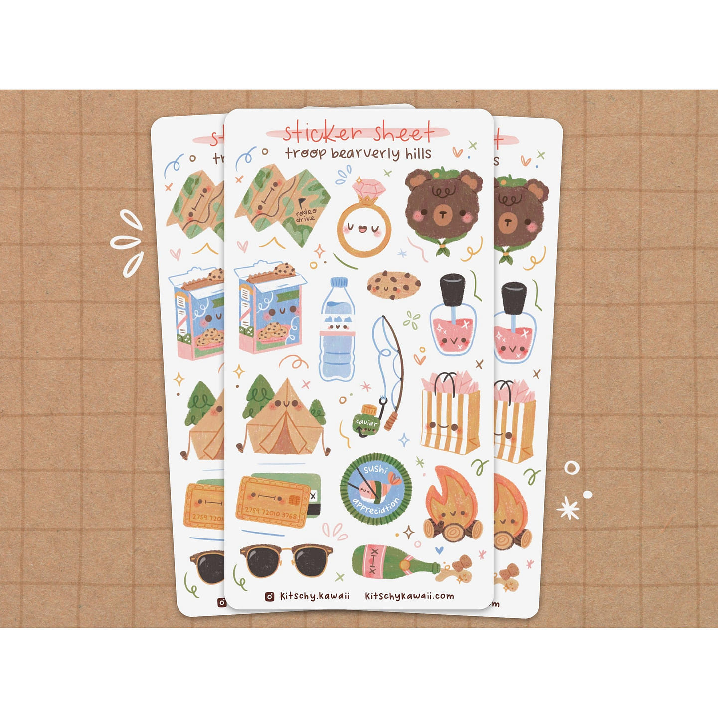 Camping Bear Vinyl Sticker Sheet 1 each