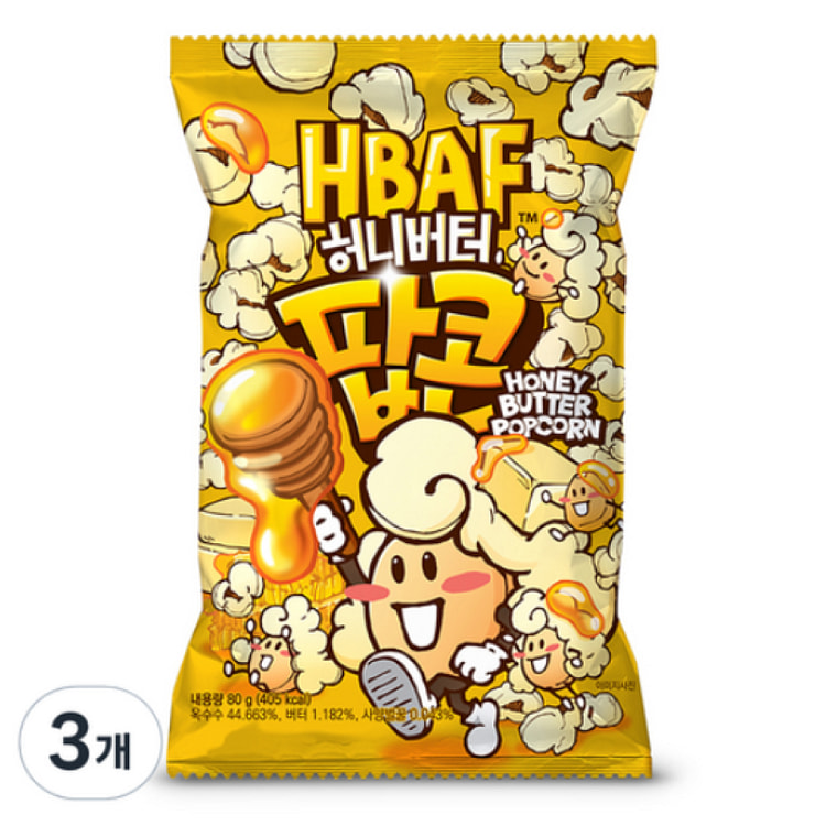 [Korea Direct ] HBAF Honey Butter Popcorn 80g, 3 pieces