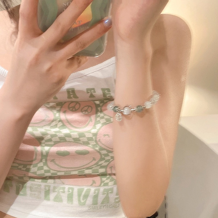 福牌吊坠猫眼石串珠手链