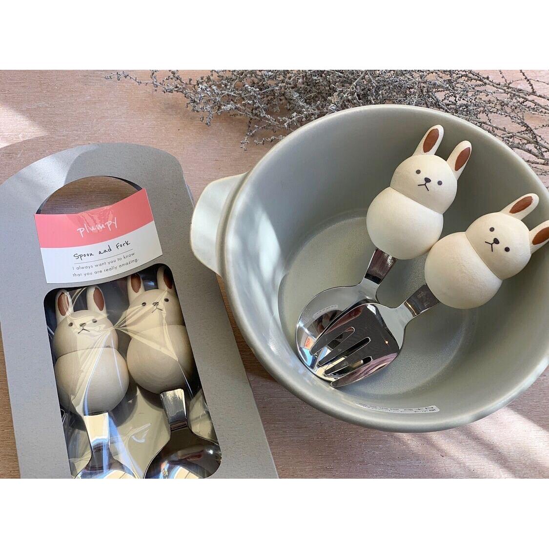 Japan Plumpy Animal Spoon&Fork Set(Gift Box) Kitty - Weee!