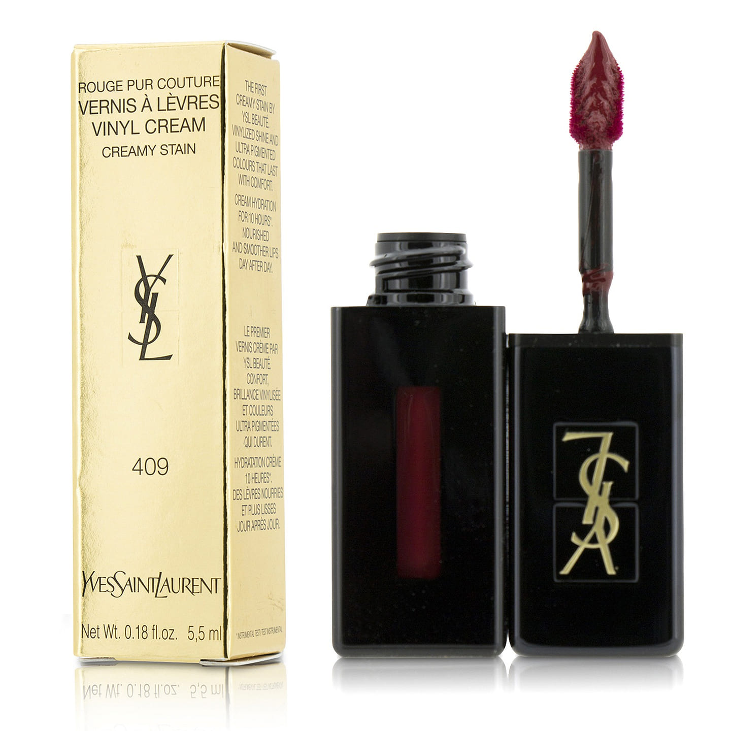 Yves Saint Laurent Rouge Pur Couture Vernis A Levres Vinyl Cream Creamy Stain – # 409 Burgundy Vibes 5.5ml/0.18oz 5 ml