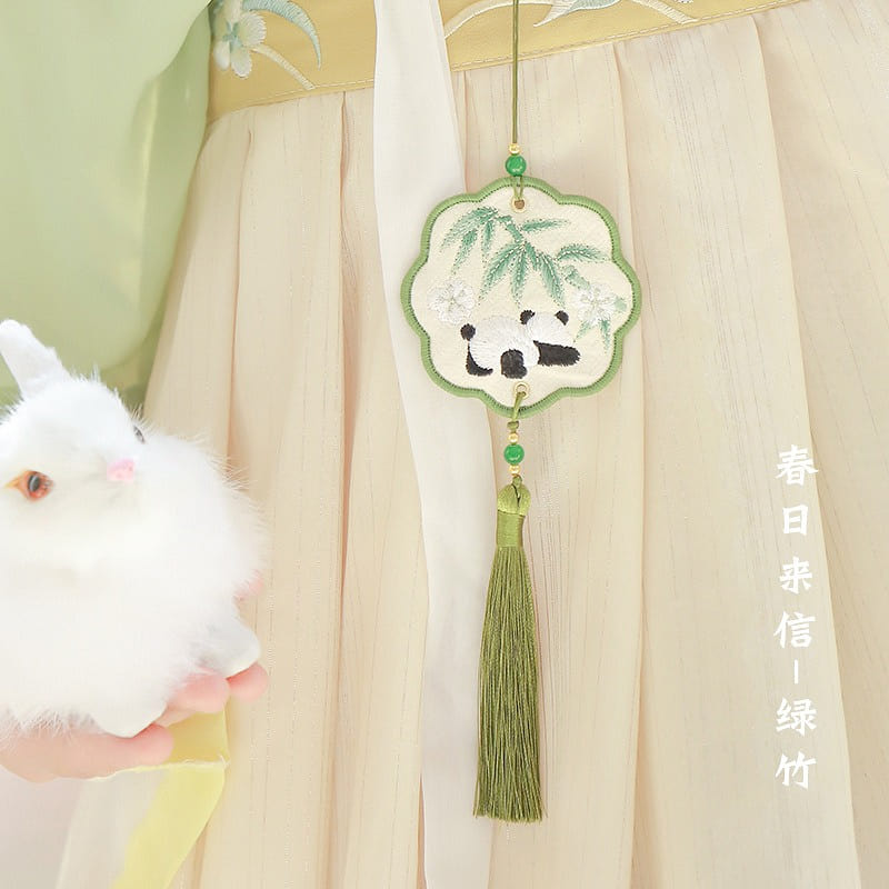 Embroidered Sachet Car Pendant Lucky Bag Festival New Year Ornament-Panda 1 each