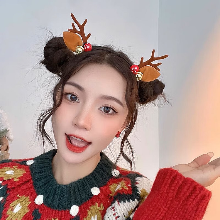 【圣诞节红色鹿角蘑菇款发夹 】可爱小鹿发卡圣诞装饰品森系麋鹿头饰