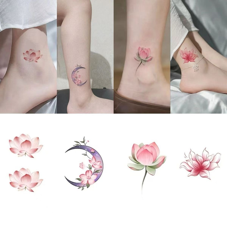 Lotus Tattoo Stickers Waterproof 4 Pcs 4 each