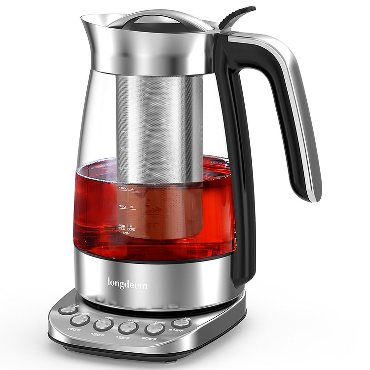 1.7L Electric Glass Tea Kettle with Infuser Silver