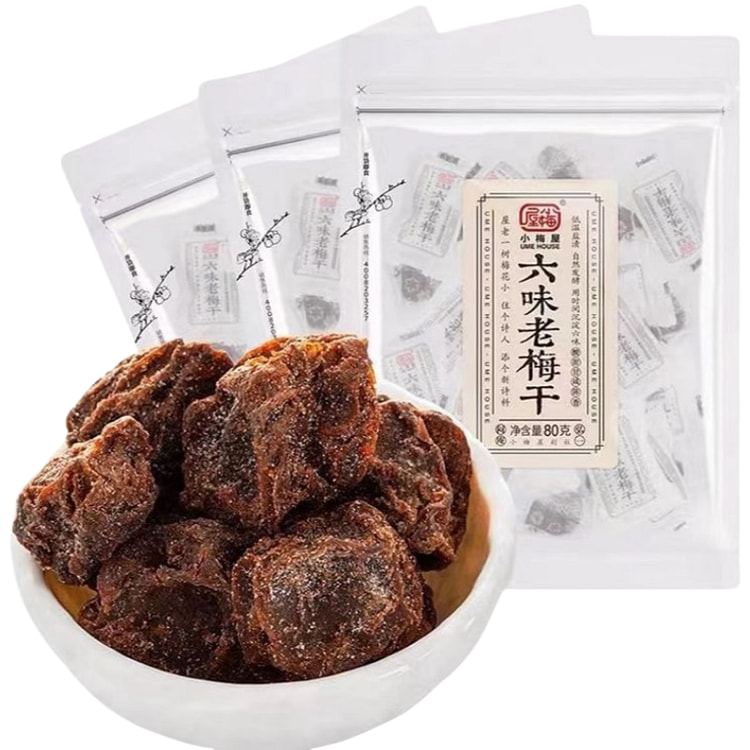 【中国直邮】小梅屋 六味老梅干 梅子果干蜜饯办公室小吃酸话梅子80g/袋