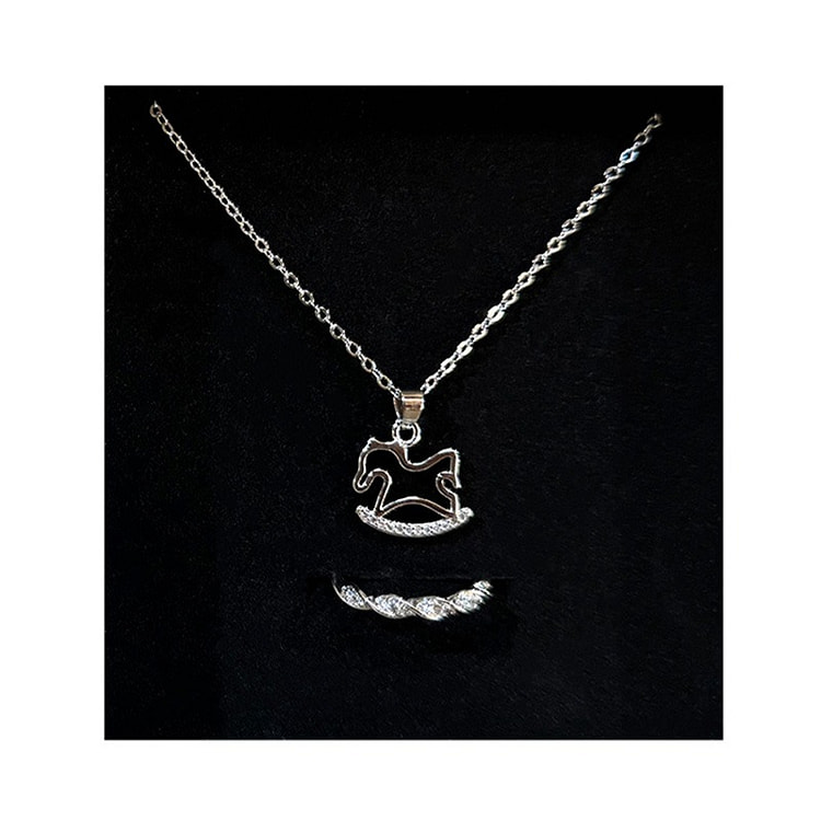 New Country Style Carousel 2set #Silver Necklace + Ring