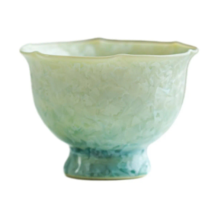 结晶釉冰晶花口杯 主人杯 茶杯 单杯 陶瓷-黄绿 1 个