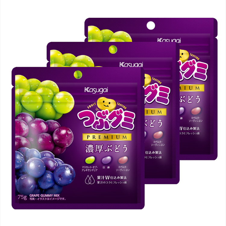 Kasugai Tsubugumi PREMIUM Rich Grape Gummy 75gx3 (Best before 01/31/2025)