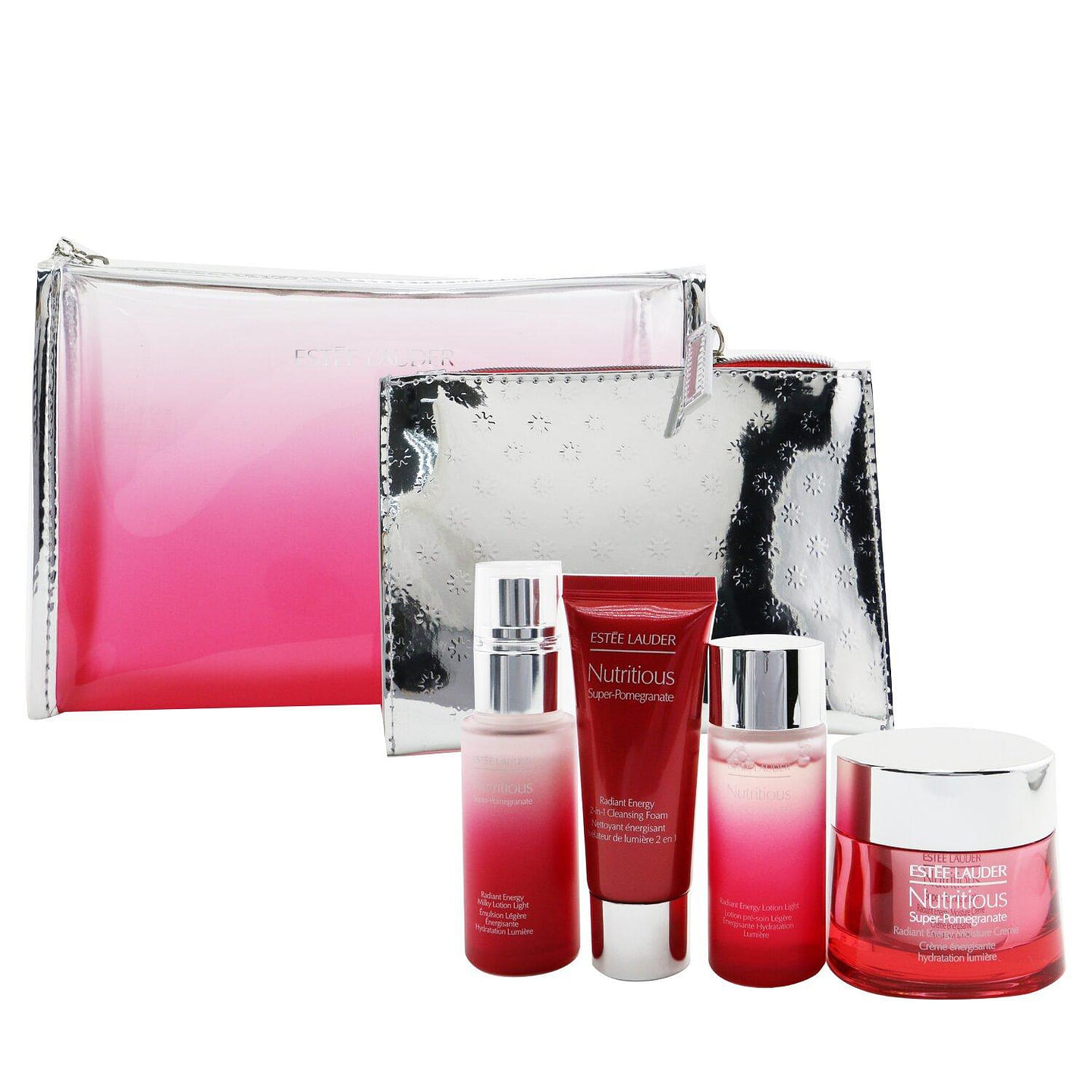 Estee Lauder Nutritious Super-Pomegranate Reveal A Rosy Radiance Set: Moisture Creme+ Milky Lotion Light+ Lotion+ Cleansing Foam … 4pcs+2bags 4 each