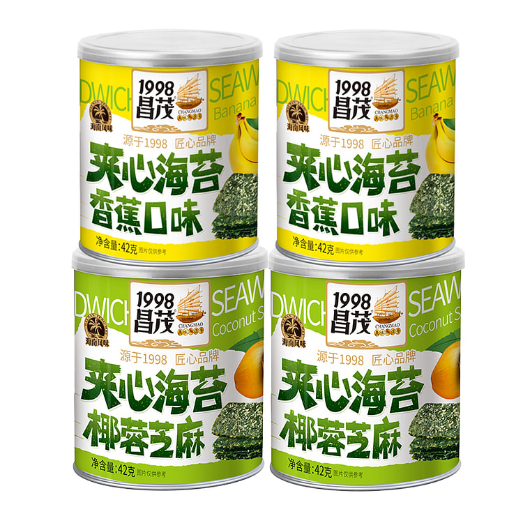 昌茂夹心海苔片椰蓉香蕉口味混合42g*4罐