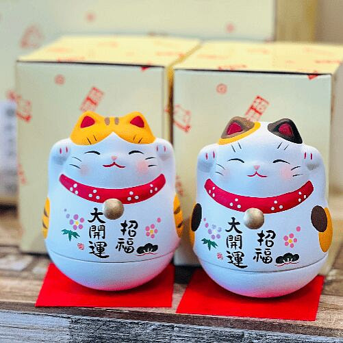 日本 药师窑 不倒翁 招财猫（礼盒装）- 黑色 1 个