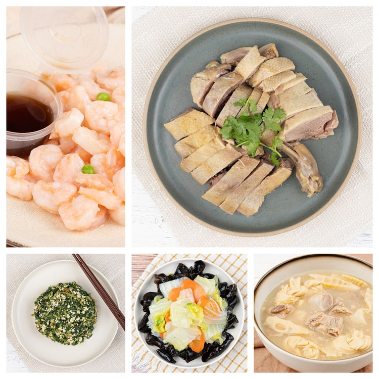 五菜套餐（鸭，虾，马兰头，素什锦，腌笃鲜） 1 份
