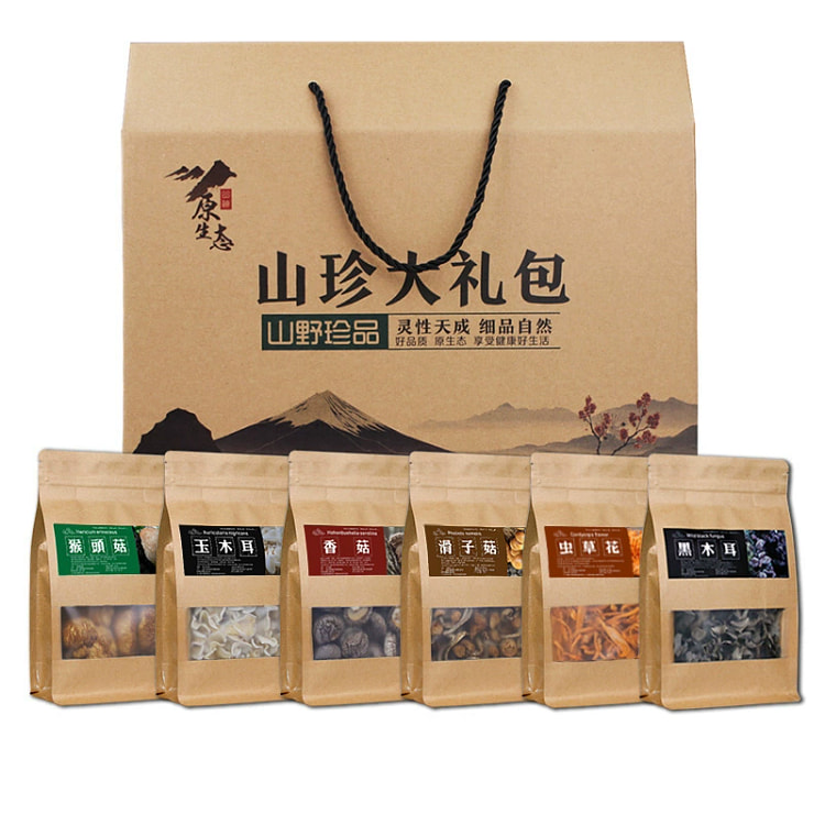 山珍大礼包东北吉林长白山特产干货菌菇黑木耳香蘑菇新年春节礼盒900g