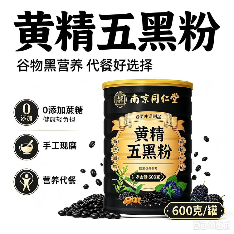 南京同仁堂黄精黄金五黑手工现磨五黑粉1罐装600g 600 克