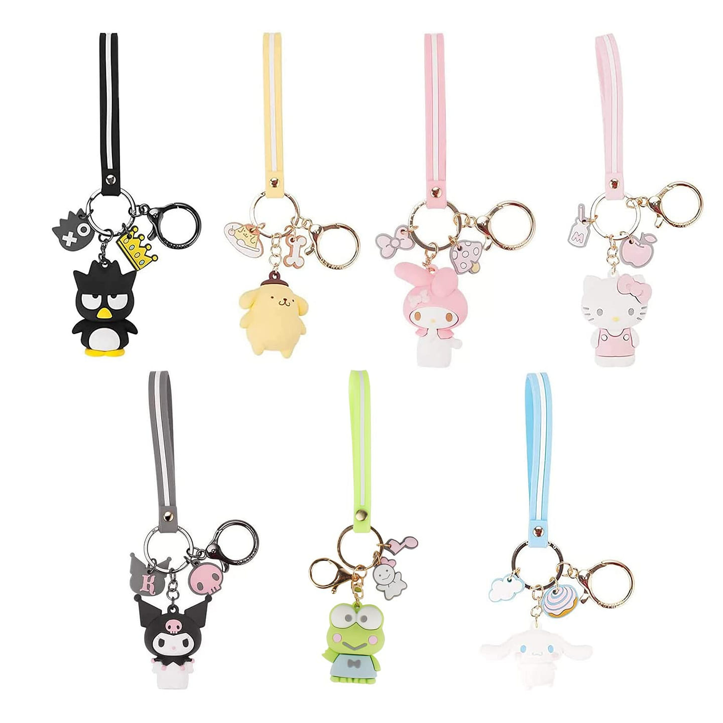 7pcs Cute Kawaii Accessories Anime Keychain Adorable Keychain Keyring Key Purse 7 each