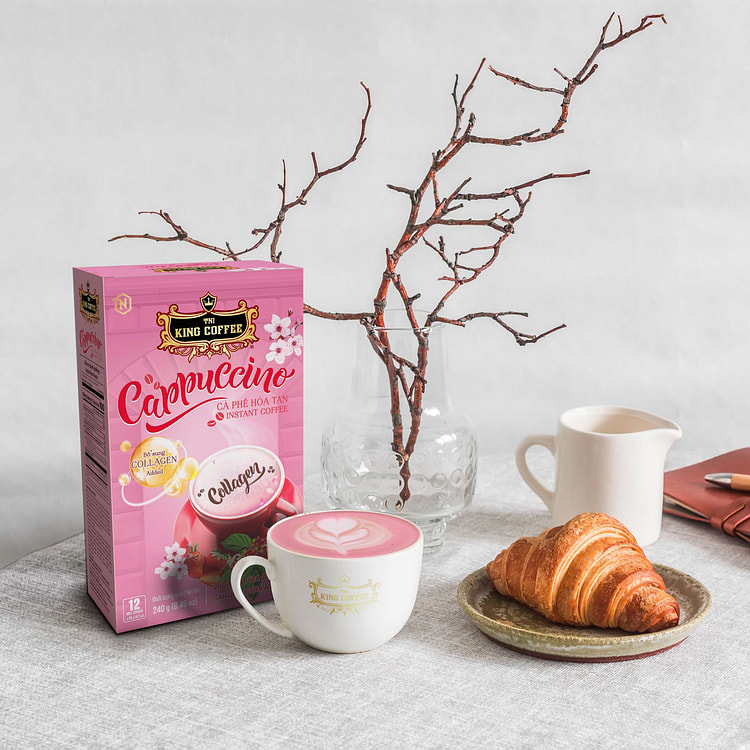 King Coffee Cappuccino Collagen Sakura Strawberry 12 count