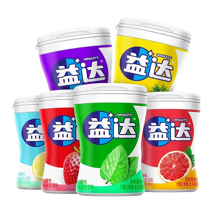 益达 口香糖 6盒装木糖醇 56g瓶装 口味随机发 清新口气