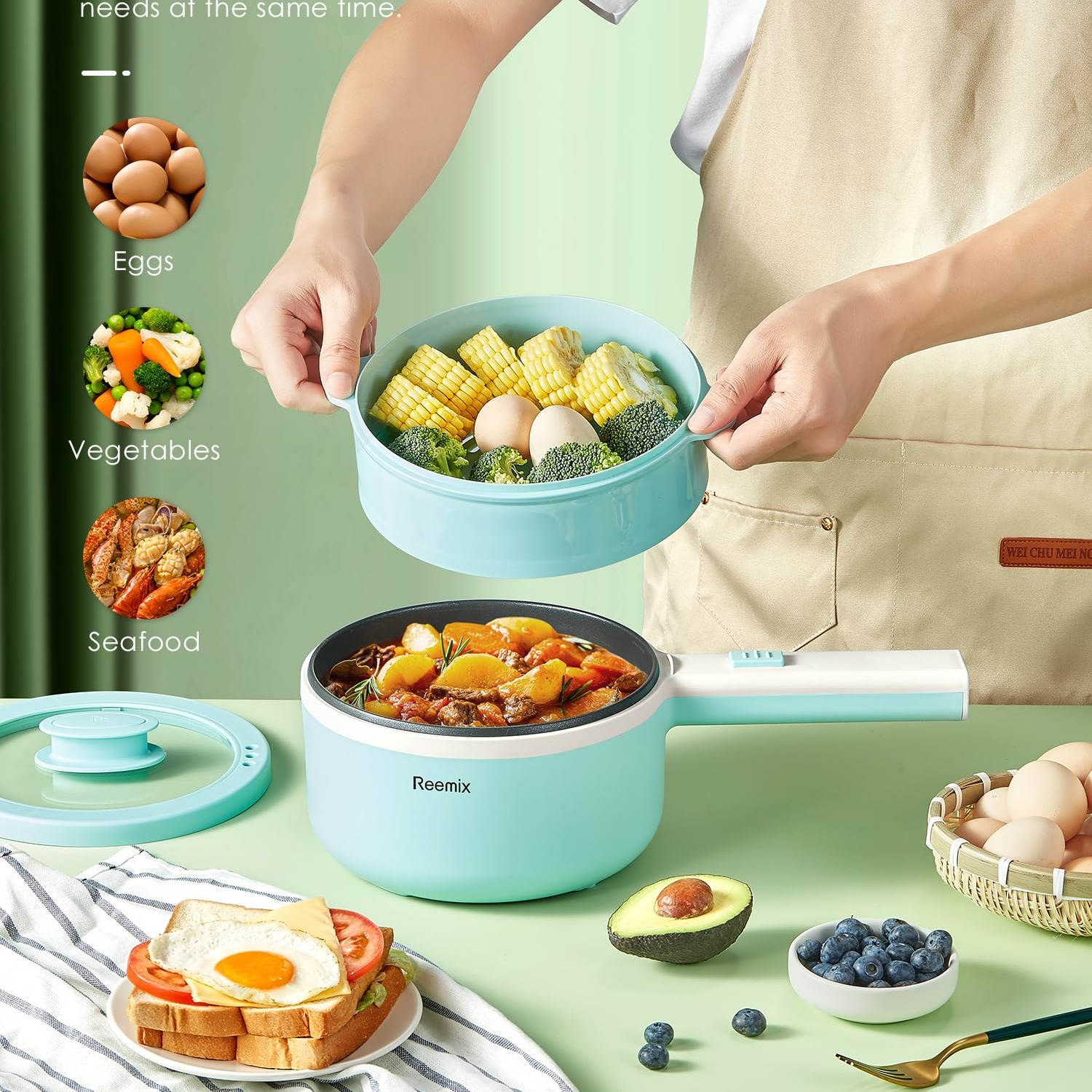 Get Hot Pot Electric With Steamer,1.6L Ramen Cooker Non-Stick Pan