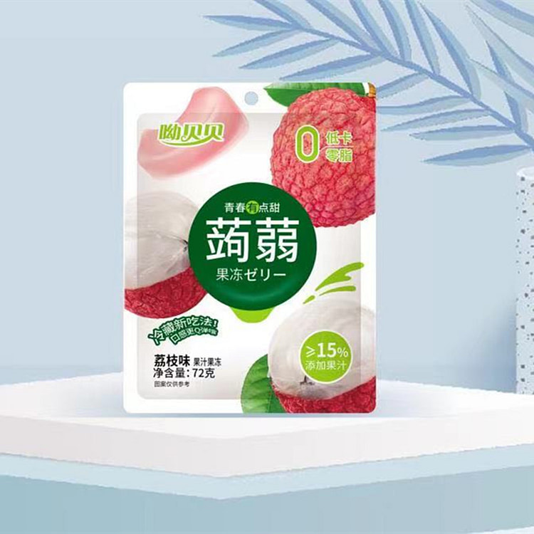 呦贝贝 蒟蒻果冻荔枝口味果冻零食下午茶72g*1袋