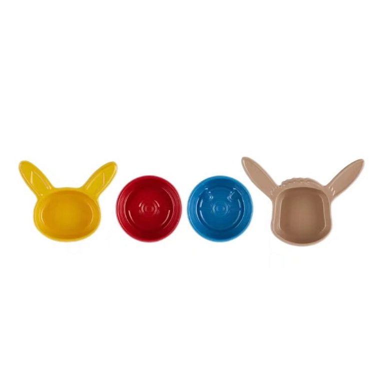 【中国直邮】 FOXTAIL LE CREUSET 法国酷彩宝可梦系列餐具 味碟 调料盘 蘸料碟 零食盘点心盘- 迷你盘4件套 皮卡丘/伊布/精灵球/