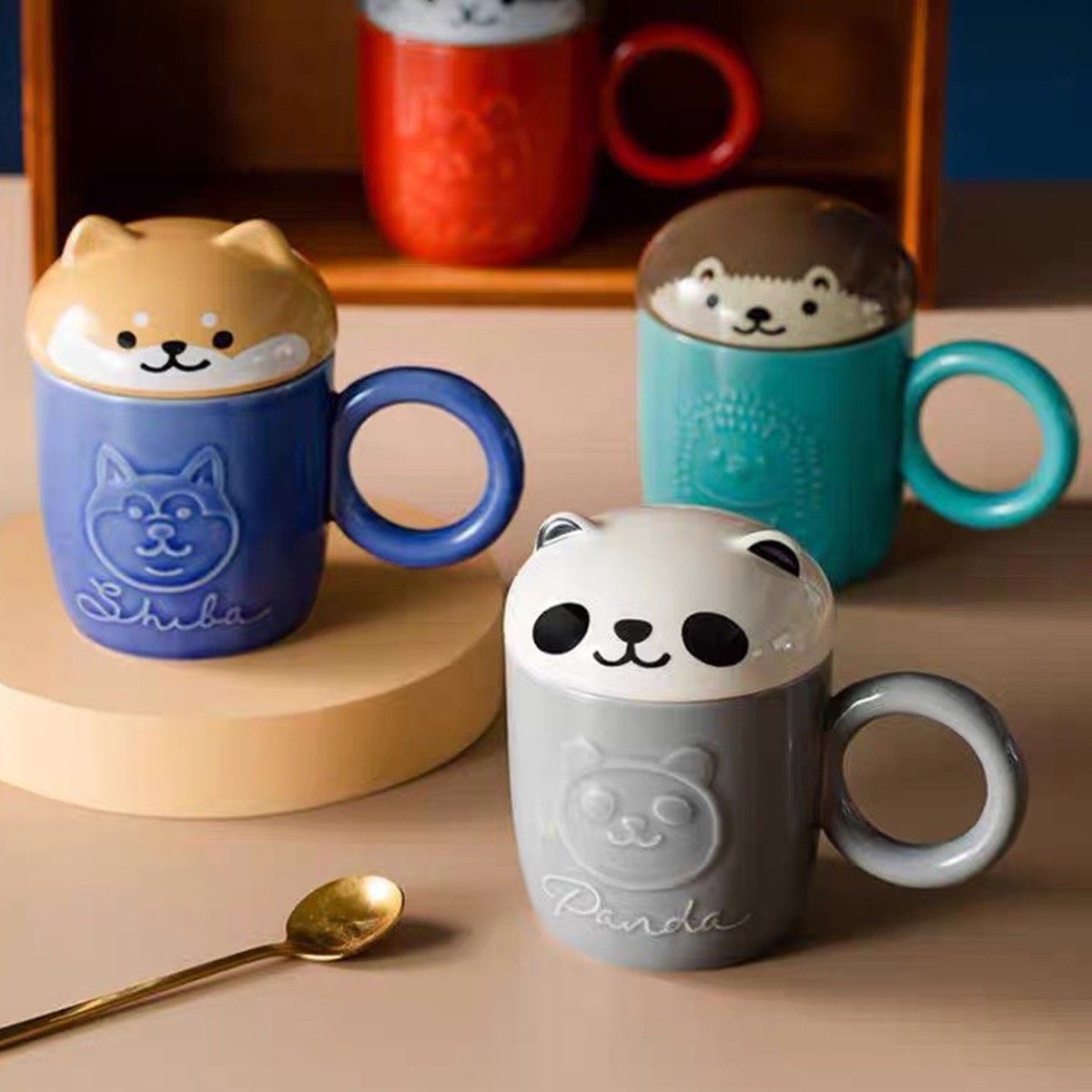 Original Cartoon Ceramic Mugs with Animal Lids Alpaca - Weee!