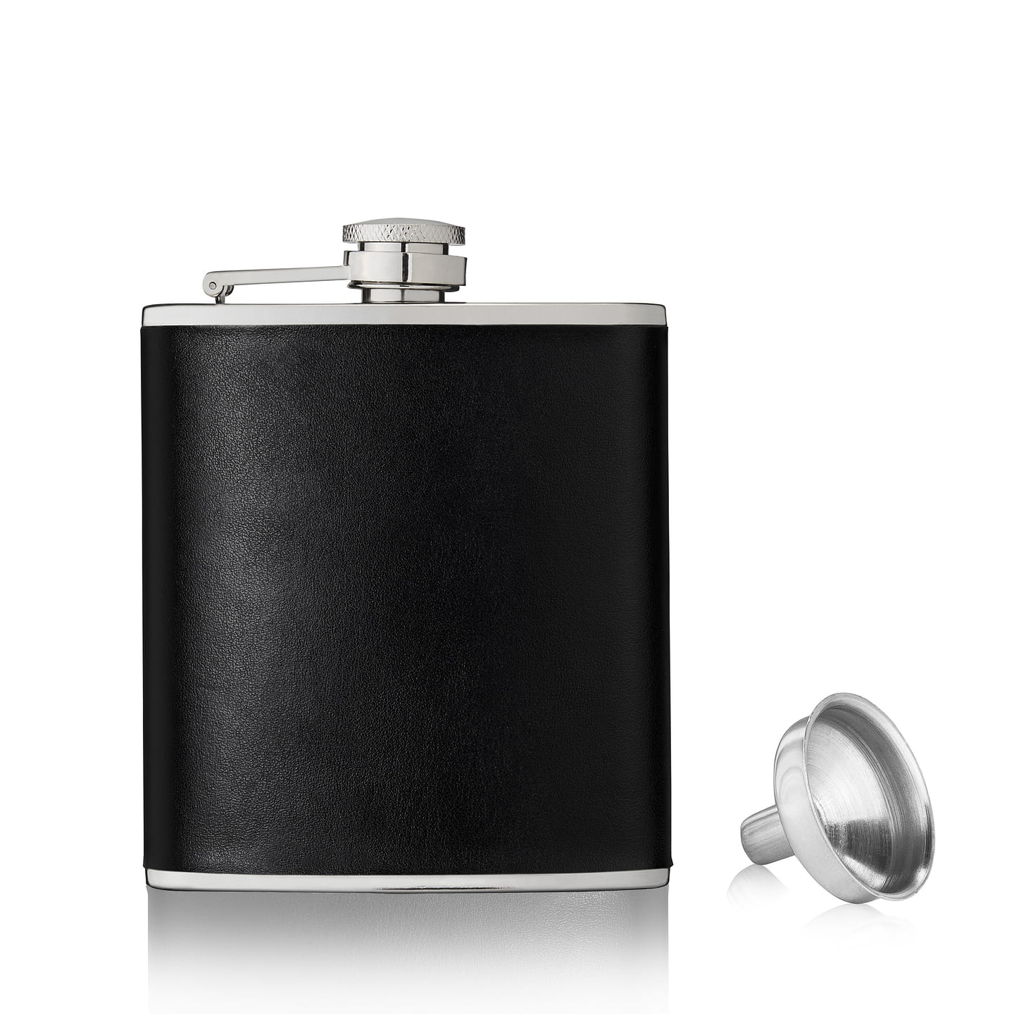 True Black and Silver Flask – Stainless Steel Flask with Screw Top for Alcohol and Black Leather Wrap – 6oz Liquor Flask for Men or Flask for Women – Set of 1 6 oz