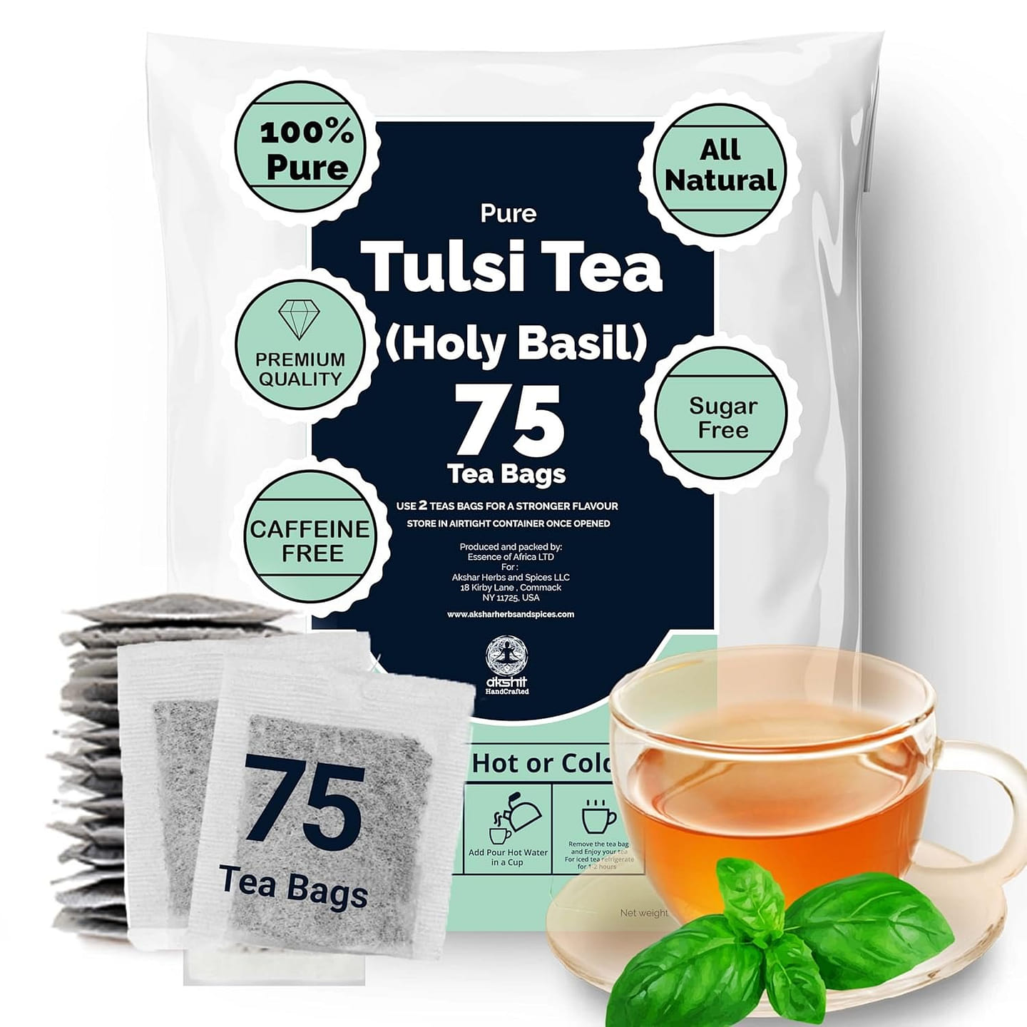 75 Holy Basil Tea Bags, Tulsi Tea, Herbal Tea 75 count