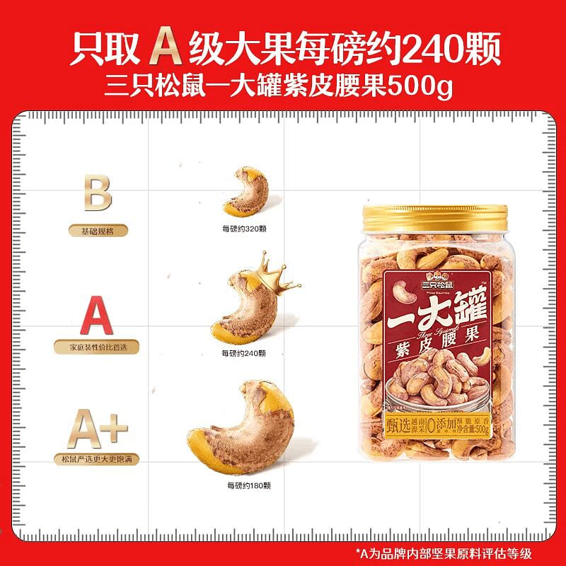 Three Squirrels Purple Skin Cashew 500g. 500 g