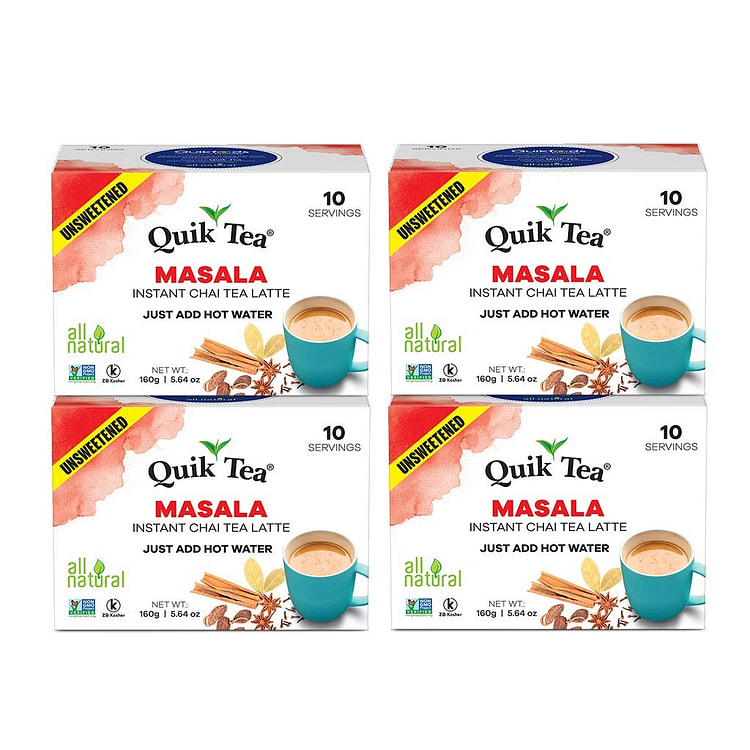 QuikTea Unsweetened Masala Chai,10 count (4 boxes) 4 box*10 counts