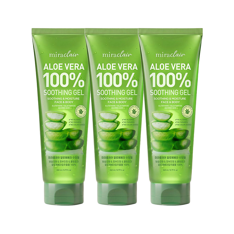miraclair Aloe Vera 100% Soothing Gel 260ml 3 Pack 1 each