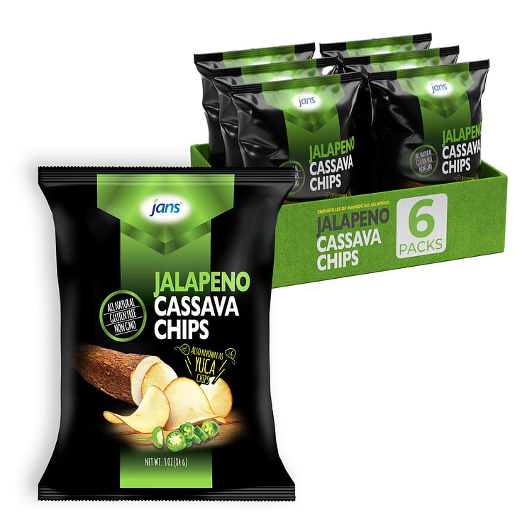Jans Root Chips Jalapeno Cassava 3 Oz, Pack of 6 3 oz*6 pack