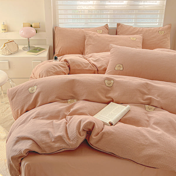 Teddy Waffle Bedding Set Rose Pink-King 2000 g