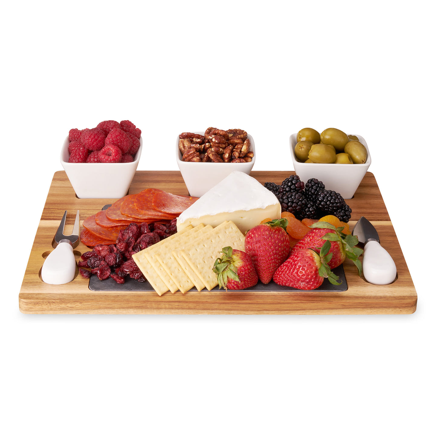 Acacia & Slate Cheese Board Set w/Ceramic Bowls by Twine Living® 1 each