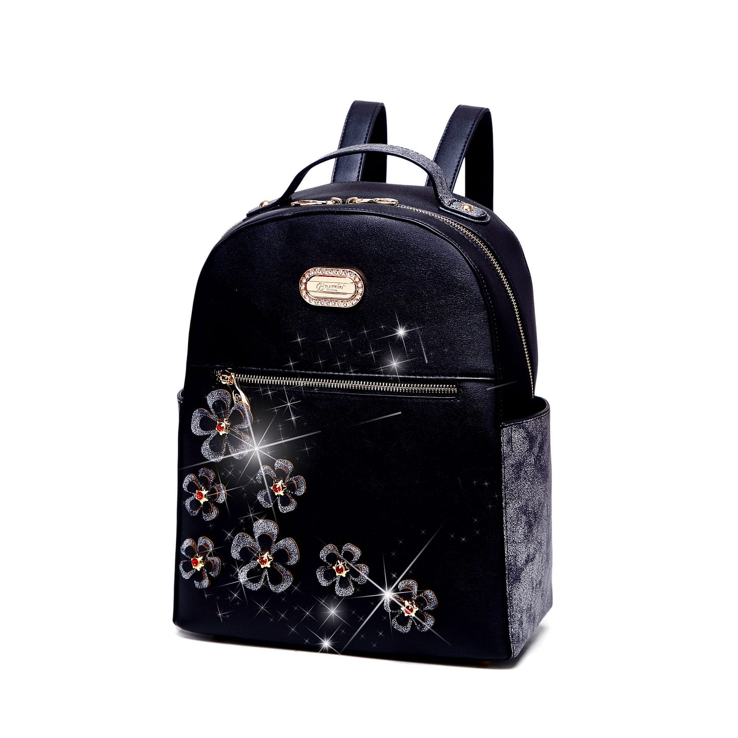 Twinkle Cosmos Handmade Floral Fashion Backpack Black [KTB9558-BK] 1 each