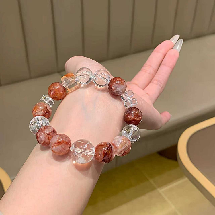 天然红胶花超大珠水晶手串 1条 1 箱