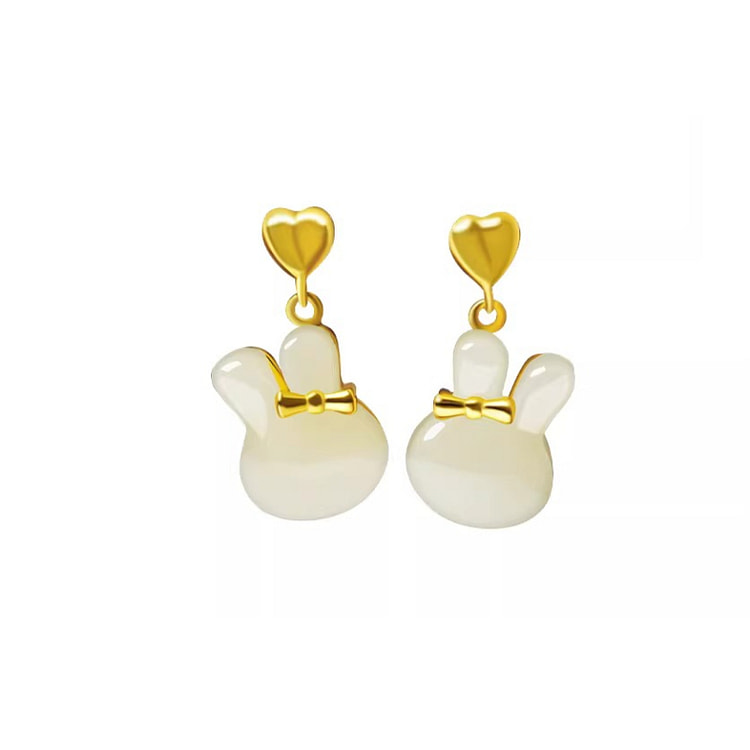 Hotan Jade Earrings Rabbit Earrings 20 * 10mm 1 box