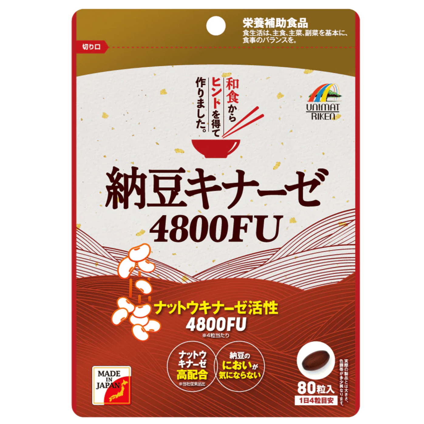 【日本直邮】UNIMAT RIKEN高活性纳豆激酶4800FU 给父母的必买清单 降三高的好物 溶解血栓 软化血管 预防脑血栓脑梗 助力心脑血管健康 80粒 1 份
