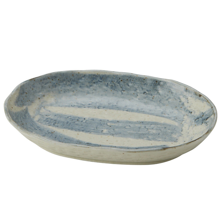 日本製美濃燒 9 吋 橢圓餐盤（刷藍） 1 份