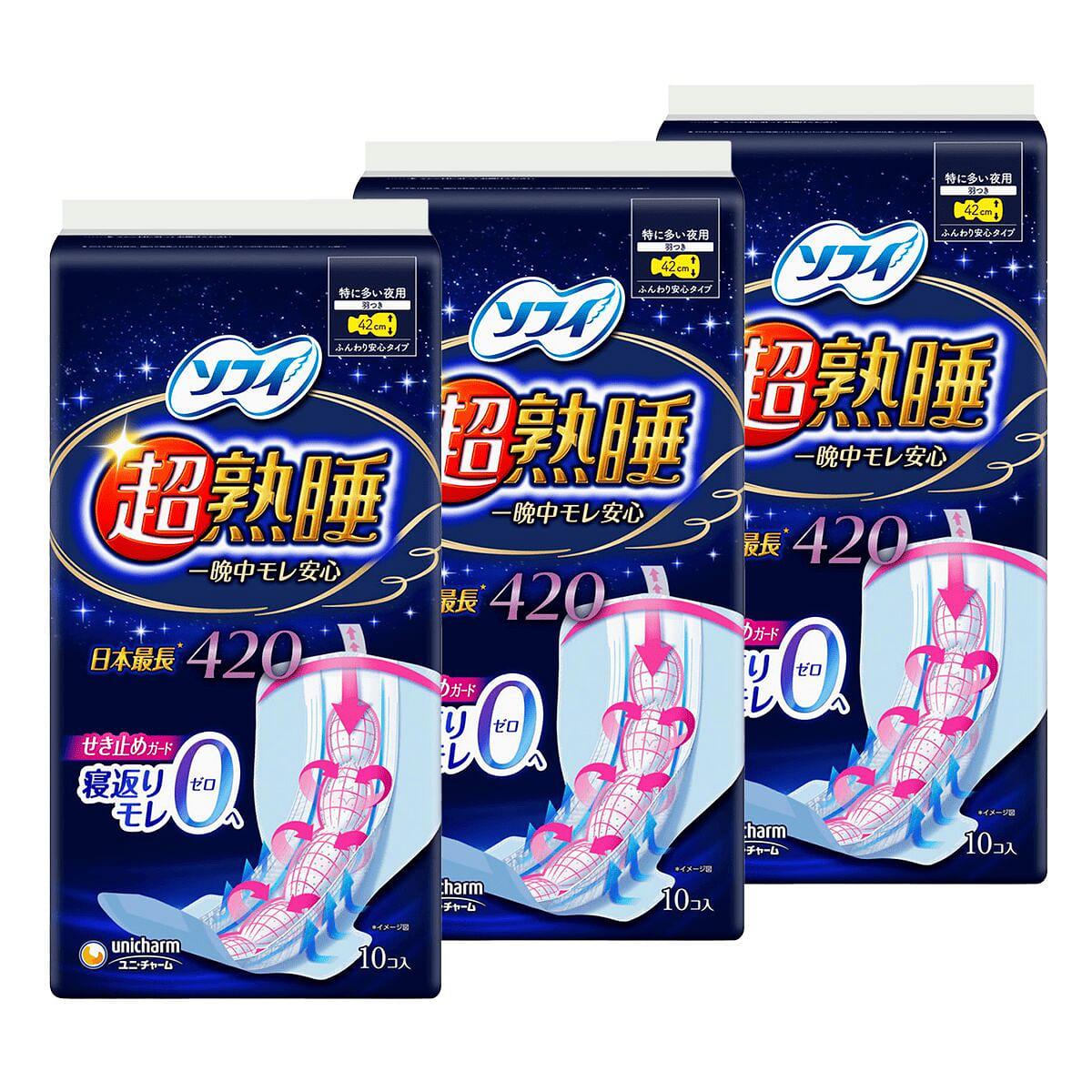 Unicharm Sofy Overnight Sanitary Pads (42cm) 30pcs 3 pack