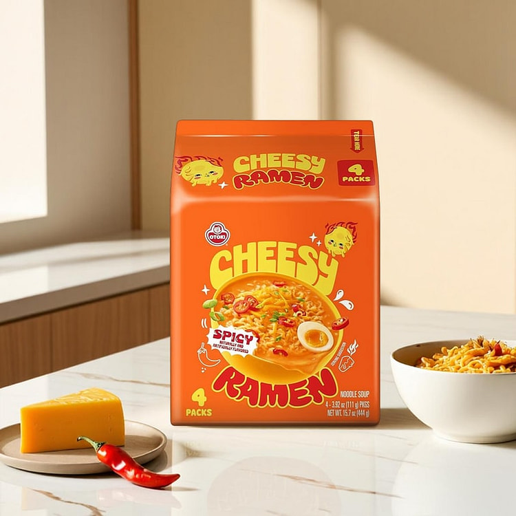 Ottogi Cheddar Cheese Ramen Spicy - 111g x 4 Packs 444 g