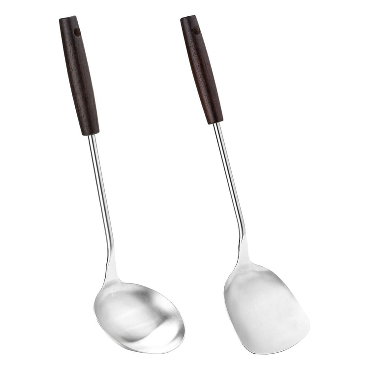 锅铲和长柄勺 两件炒菜套工具 通用锅铲炒勺防烫木柄 1 份