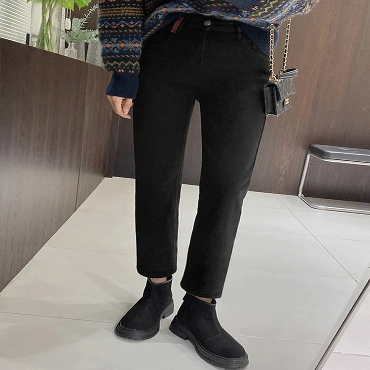 寒冬神裤-秋冬加绒大码显瘦黑色直筒裤 1 个