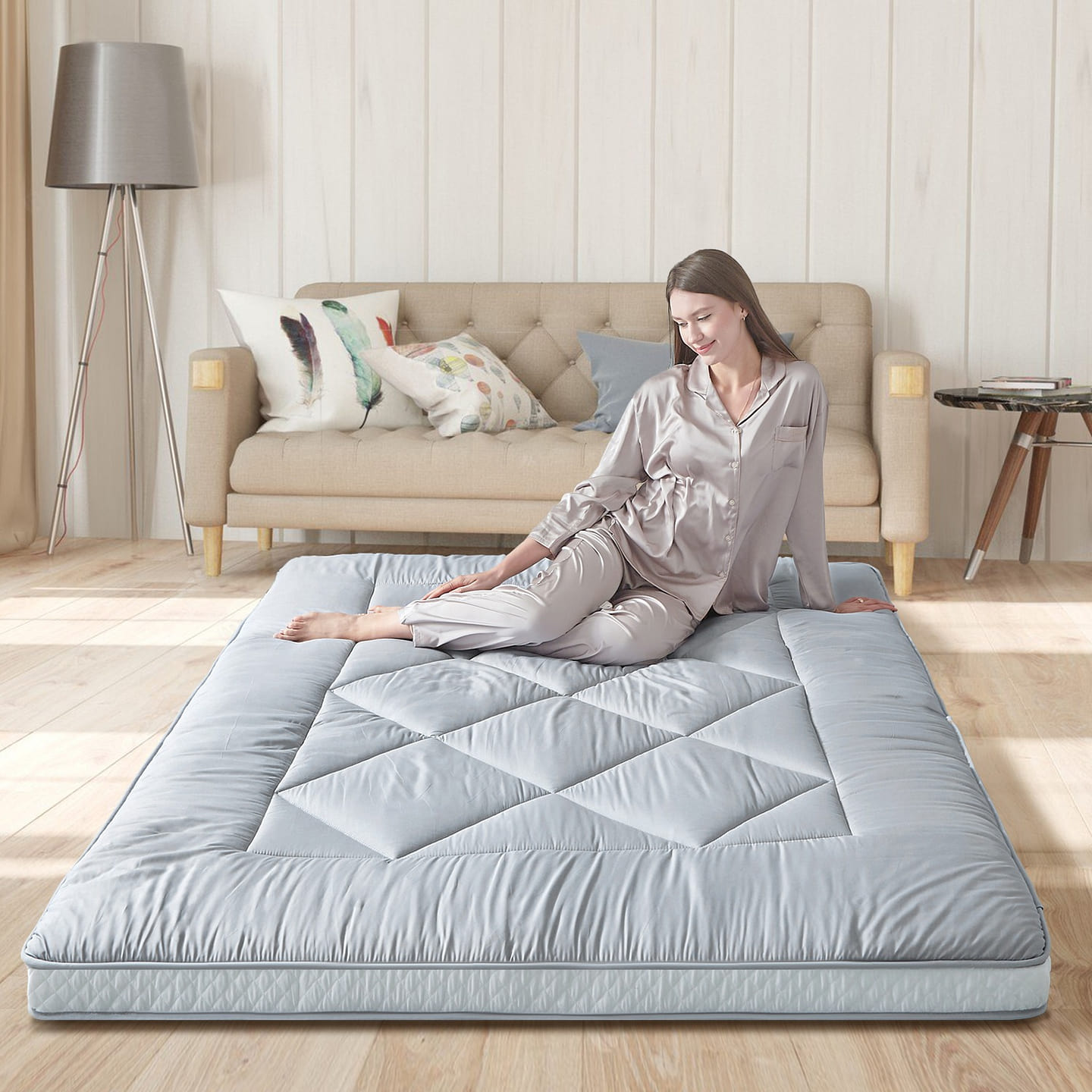 Heimorn Japanese Floor Mattress Futon Mattress with Dust-Proof Cover, Gray Queen 1 case