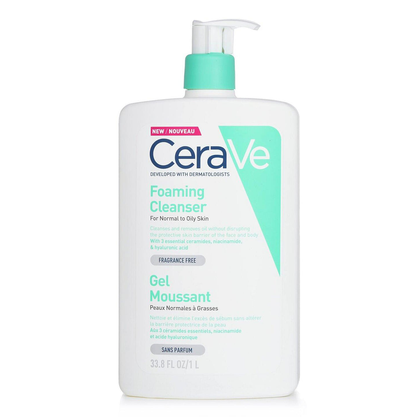CeraVe Foaming Cleanser For Normal to Oily Skin (With Pump) 1000ml/33.8oz 1000 ml
