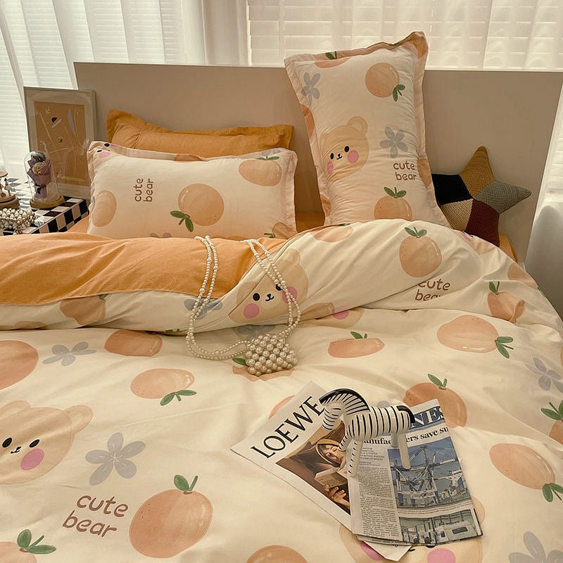 [Orange Soda200*230 INS Bed 4 Piece Duvet Cover + Sheet + Pillow Ca 1 each