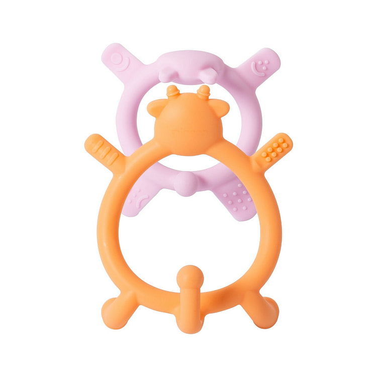 贝亲 婴儿牙胶磨牙安抚咬握硅胶 3-6月+ 粉橘色 2 个